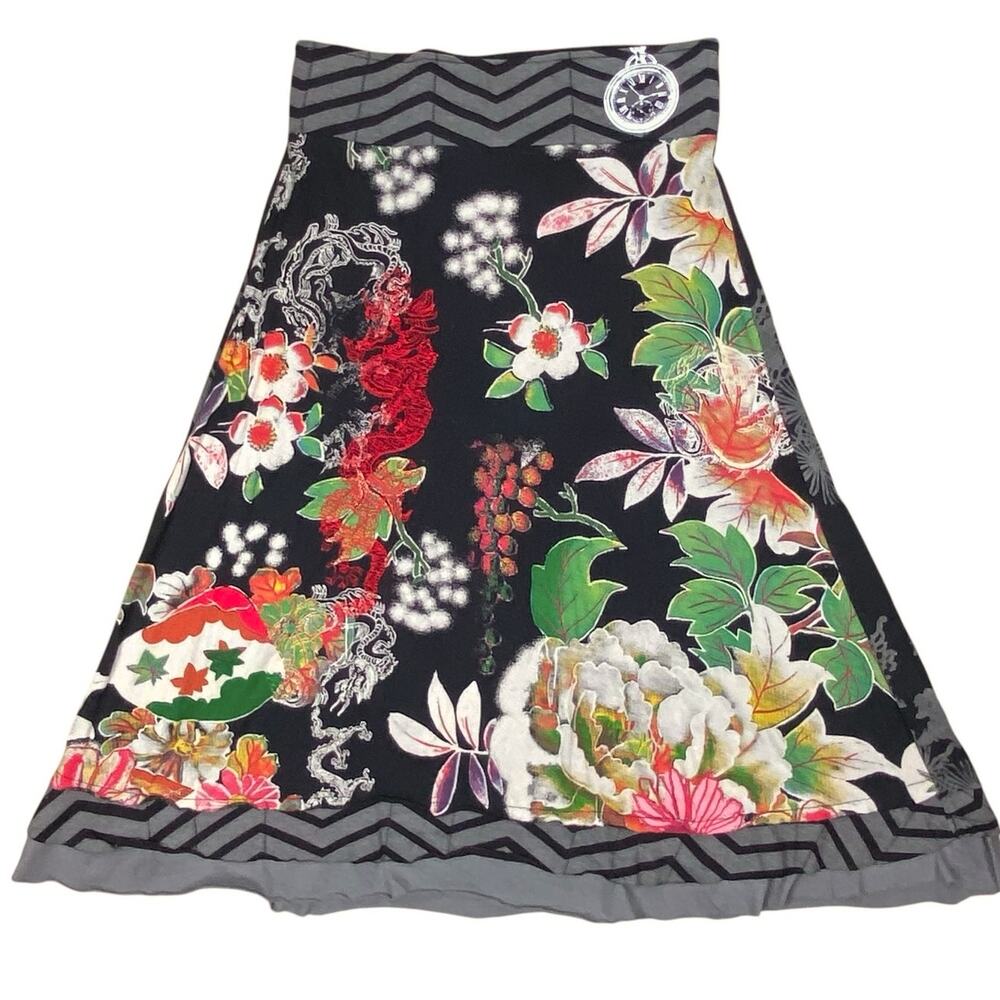 Desigual Floral Skirt Size Small Boho Embroidered Funky Art To Wear Multicolor